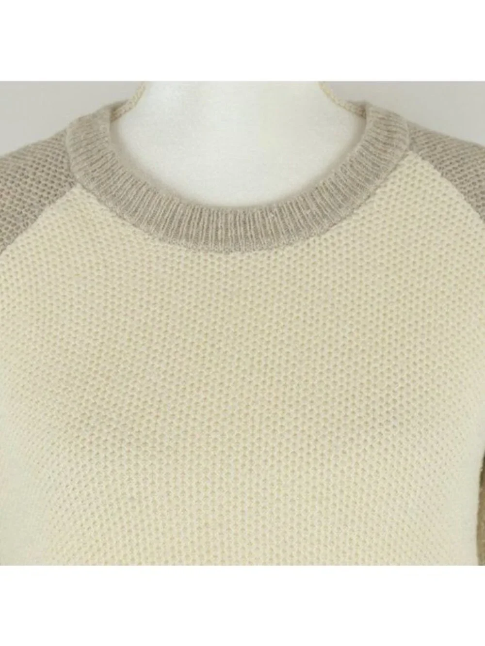 Madewell Province Women's Small Cream Tan Honeycomb Knit Crewneck Sweater
